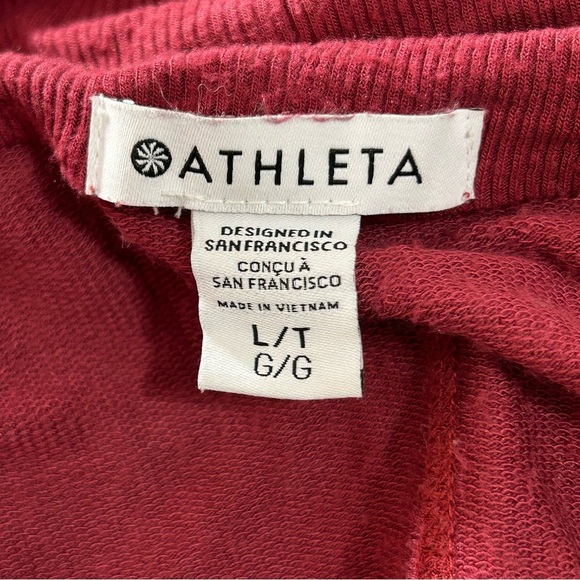 Athleta Cardigan Shawl Collar Thumb Holes Pockets Maroon Burgundy Sz Large Tall - Picture 2 of 6